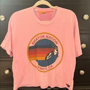 Aviator Nation Pink Tee with Rainbow Graphic
